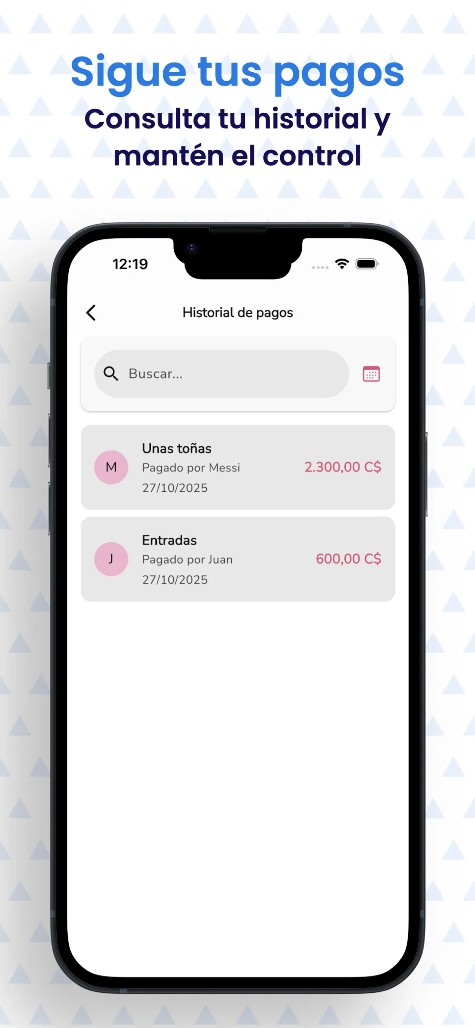 Historial completo de pagos y transacciones realizadas